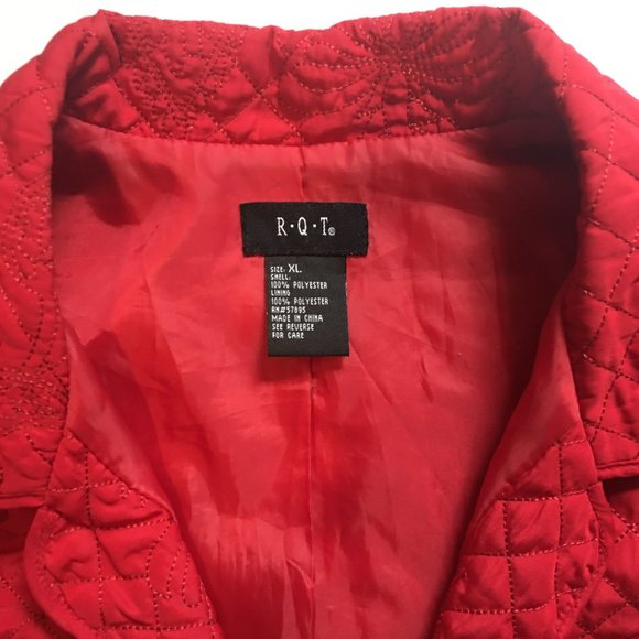 R.Q.T. Red Quilted Embroidered Zip Up Jacket, Sz XL - Picture 3 of 9